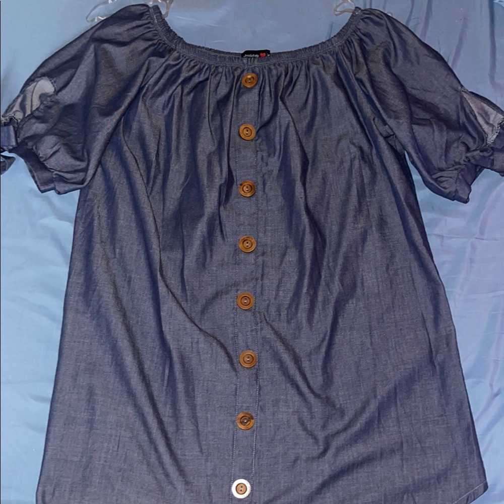 Women's Off-Shoulder Denim Top with Button Detail